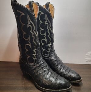 Tony Lama El Rey Mens Boots Ostrich Leather Quill Cowboy Western Black 8 D Vtg